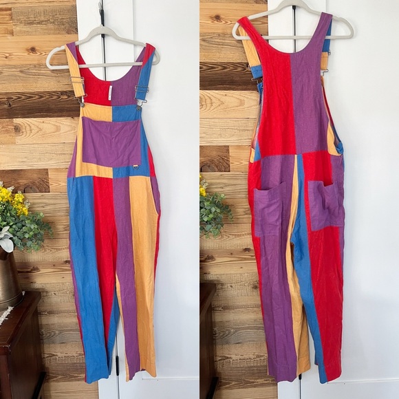 Urban Outfitters Colorful Overalls Colorblock Striped Linen Jumpsuit Celeb Fav - Picture 4 of 6